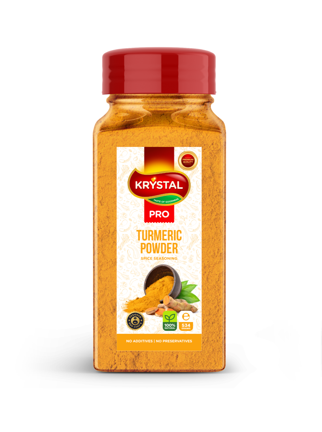 Turmeric powder container labeled