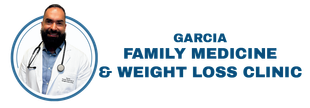 Garcia Family Medicine & Weight Loss Clinic logo with doctor portrait and blue text