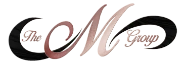 The M Group logo in black and pink script on a white background