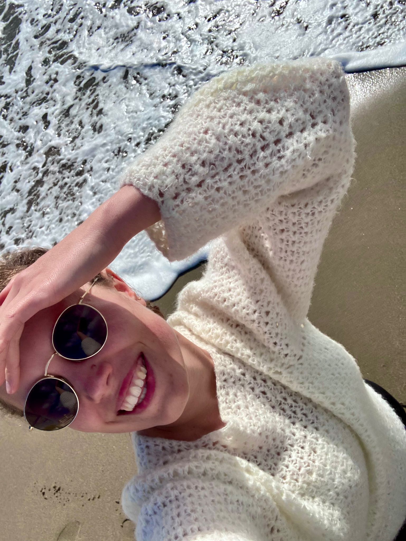 white crochet sweater made of mohair 