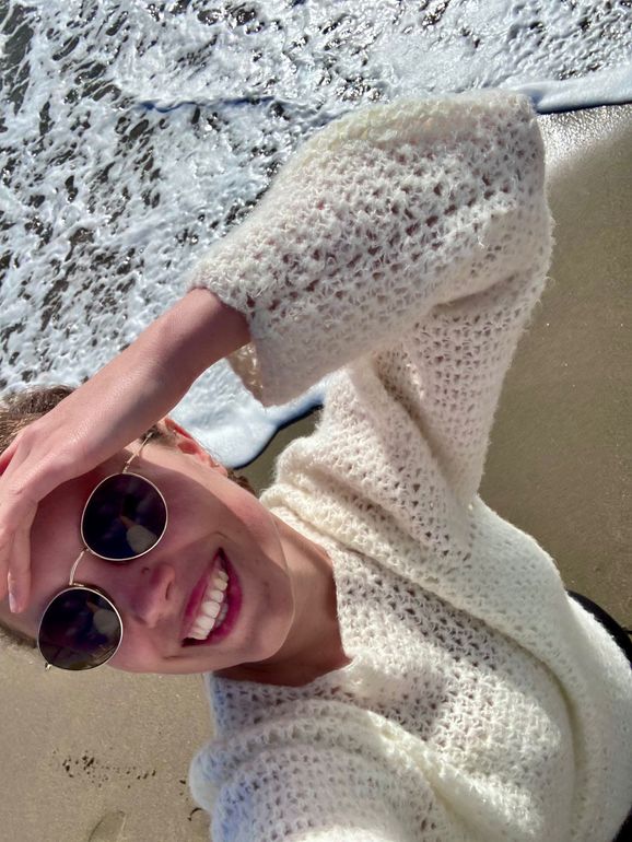 white crochet sweater made of mohair