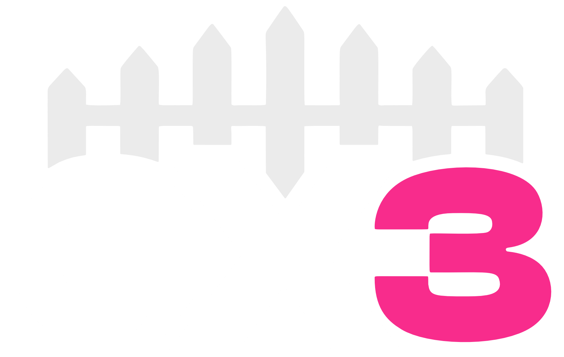 A black, white, and pink logo for GX3 Solutions, featuring a skyline, house roof, and fence, with text "BUILT TO SOLVE."