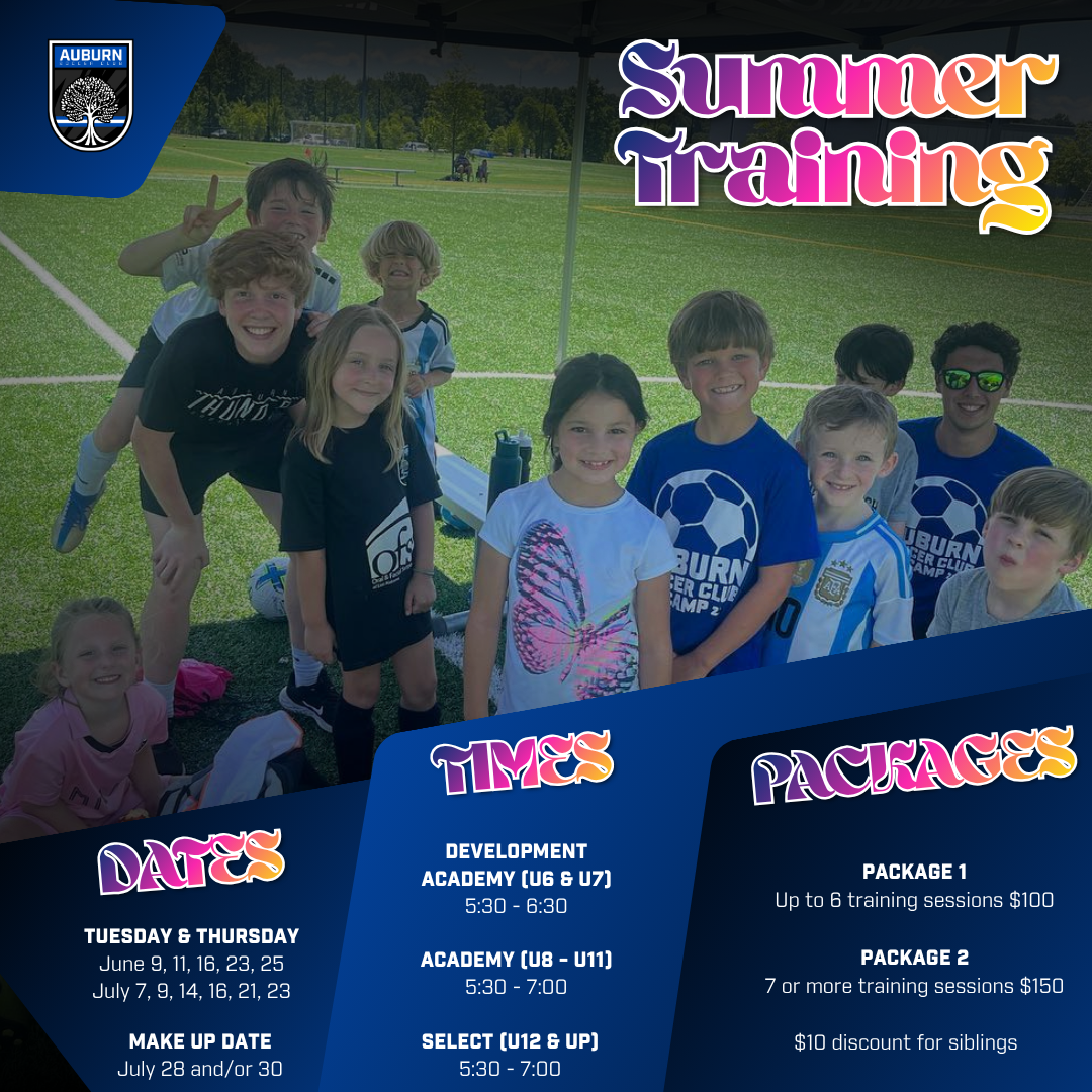 Auburn Soccer Club summer training flyer