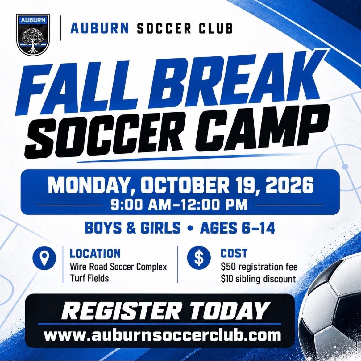 Auburn Soccer Club spring tryouts flyer