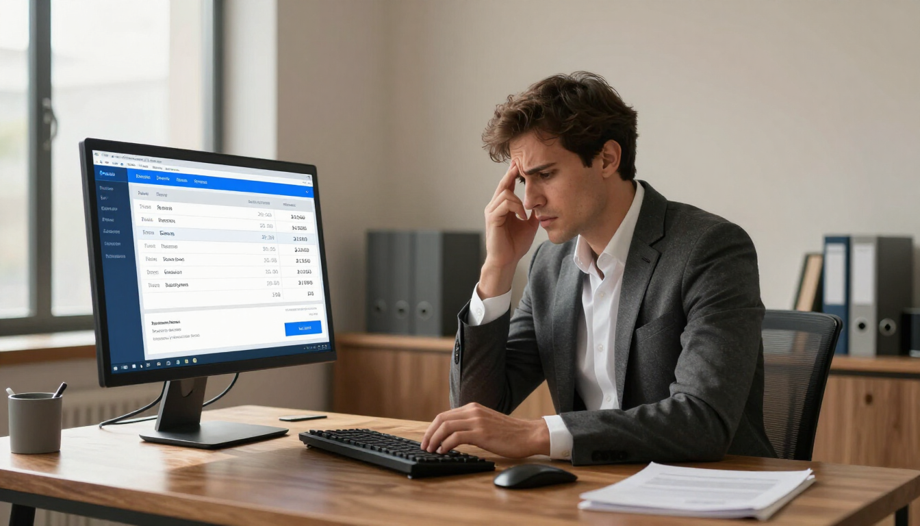 Frustrated business owner managing late payments and cash flow problems.