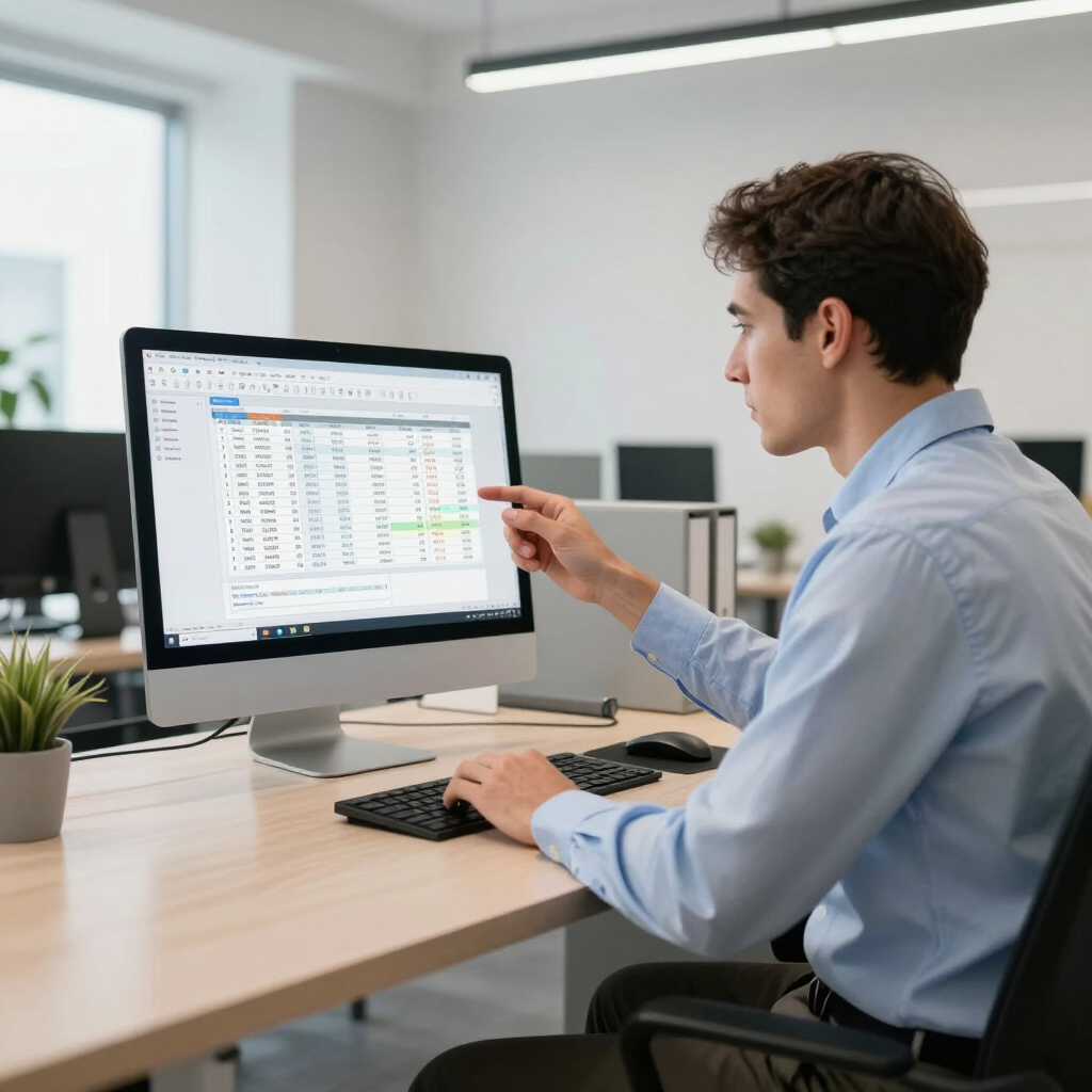 Accountant reviewing invoices