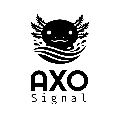 Black logo of an axolotl above the text “AXO Signal”