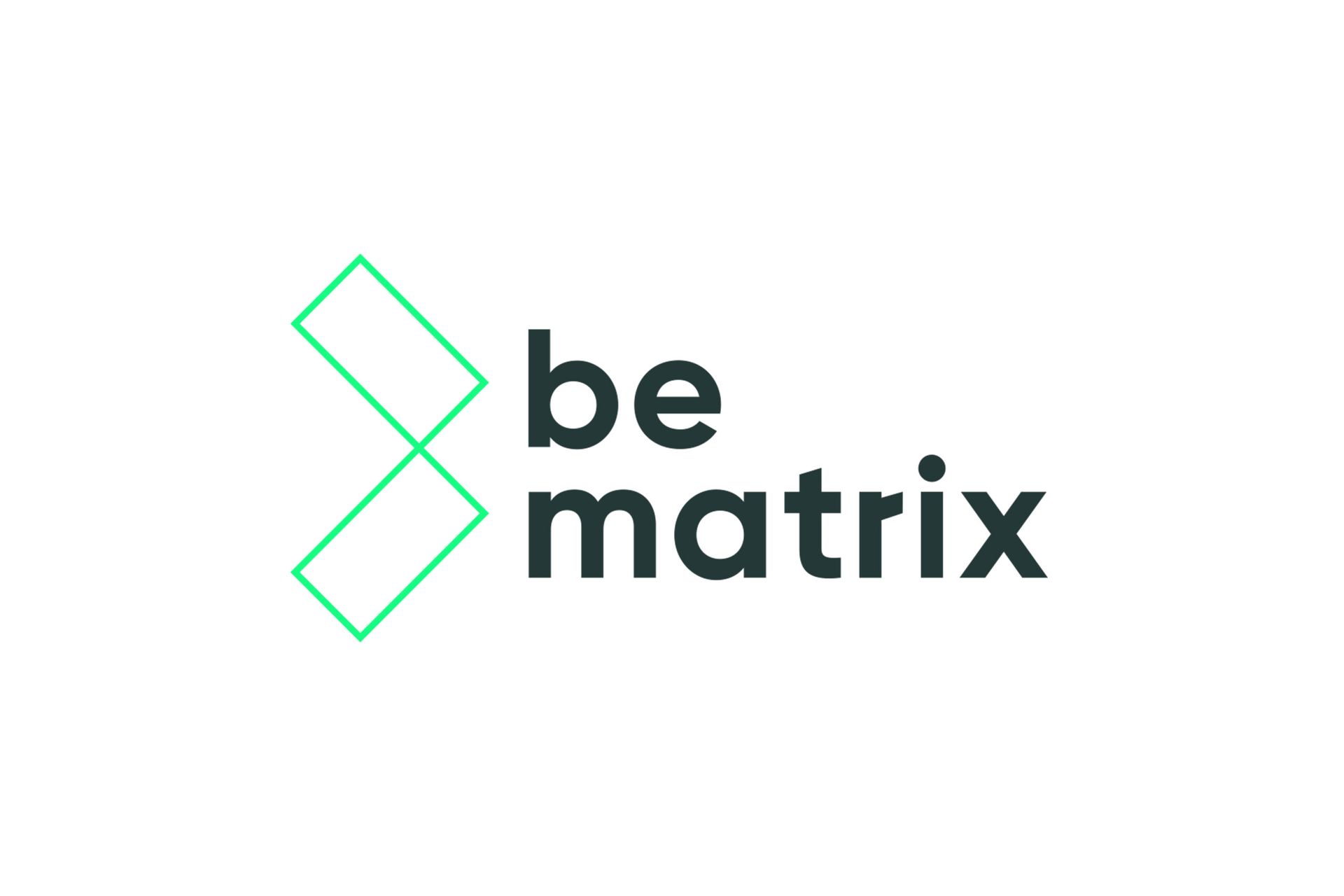 The beMatrix logo featuring two overlapping mint-green diamond outlines to the left of the dark grey text 