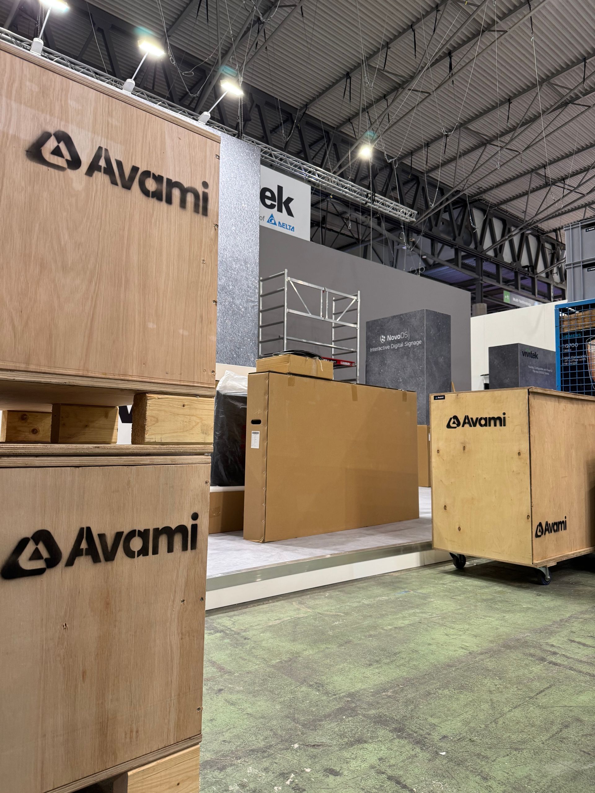 Large wooden shipping crates with 