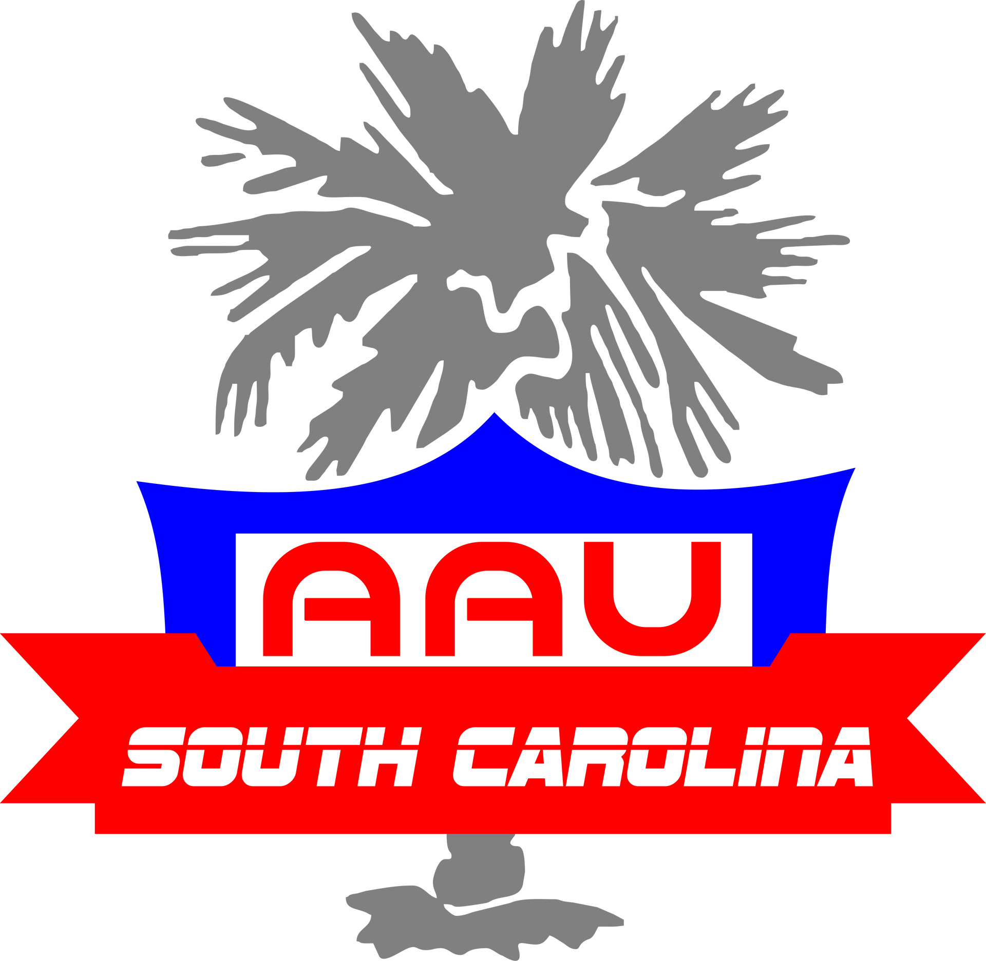 A logo for aau south carolina with a palm tree