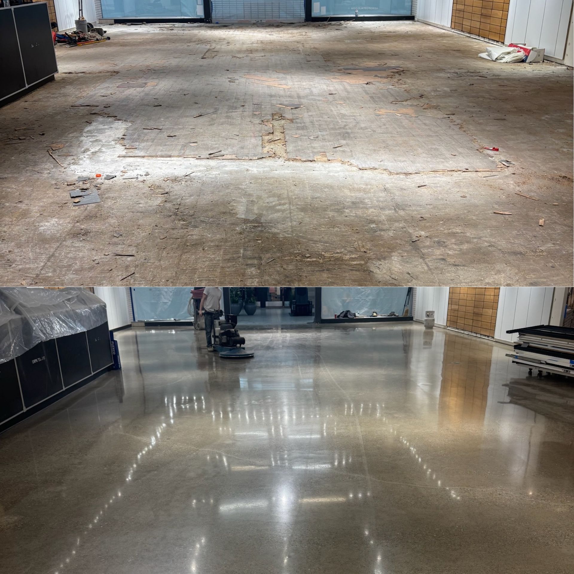 Brown metallic epoxy floor in large commercial warehouse Erie PA 814 Epoxy