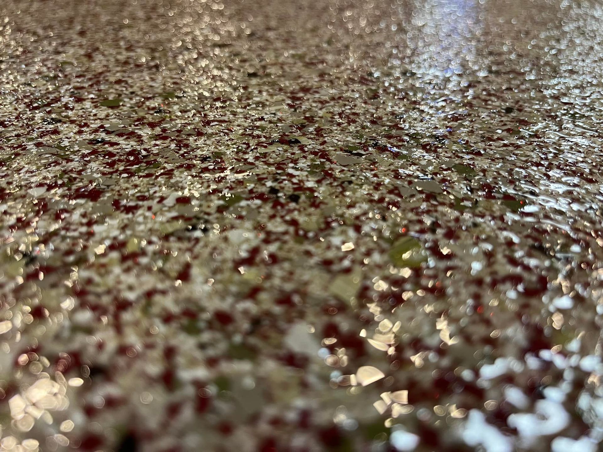 Firehall flake epoxy floor installed by 814 Epoxy and More