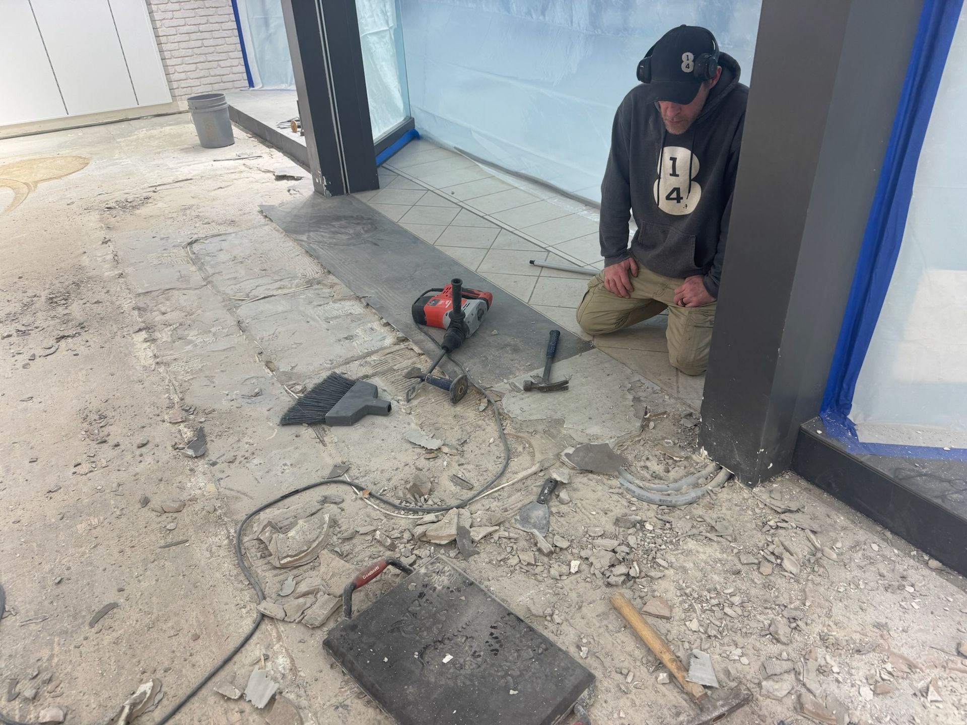 Crack repair and joint filling on a concrete shop floor in Erie, PA