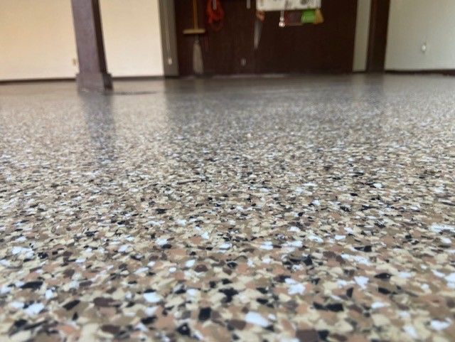 Orbit color blend epoxy flake commercial floor Erie PA 814 Epoxy