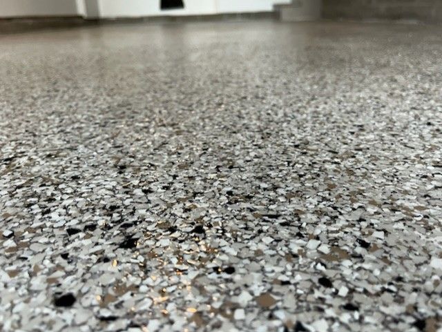 Outback epoxy flake floor texture closeup Erie PA 814 Epoxy