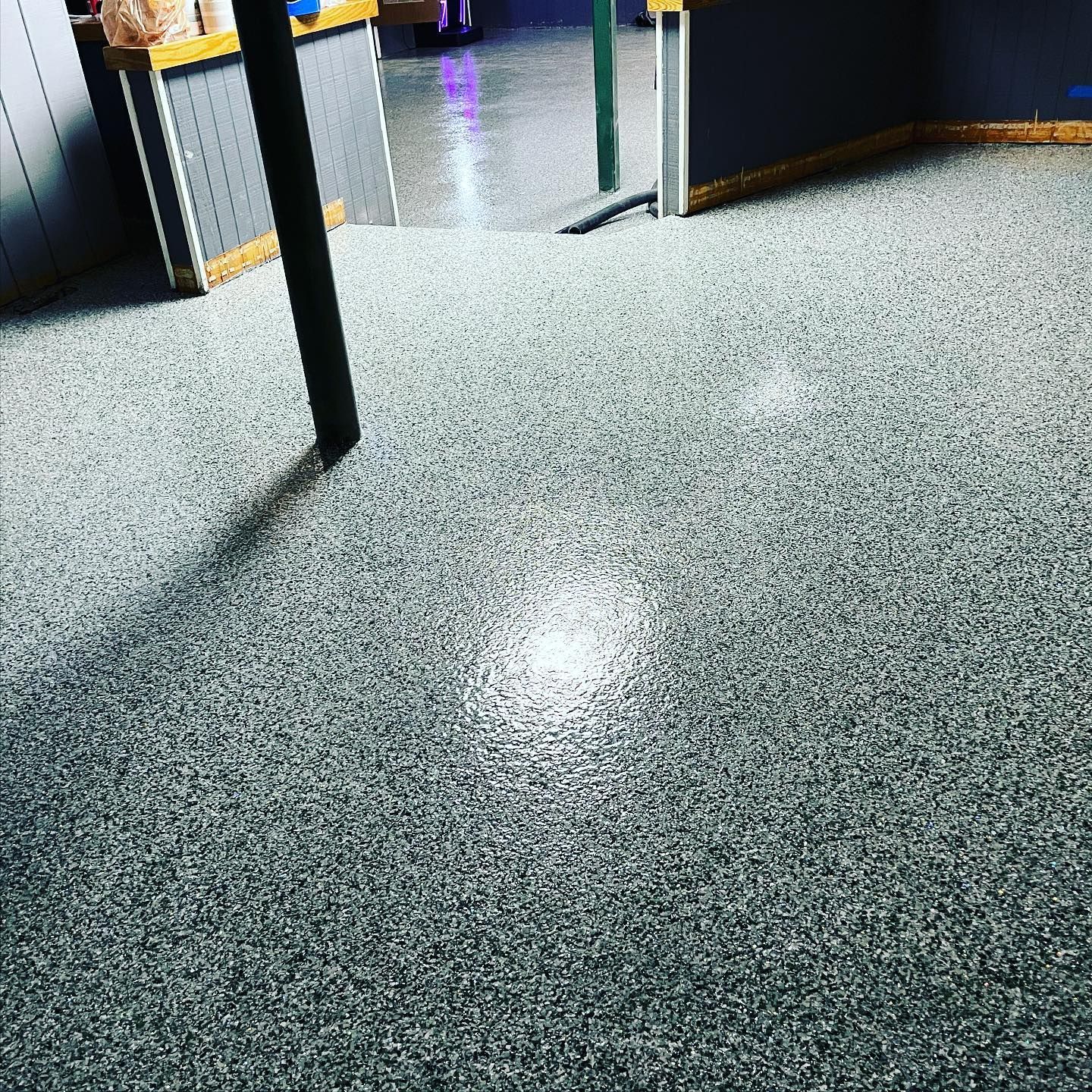 Racknroll color epoxy flake floor in commercial space Erie PA 814 Epoxy