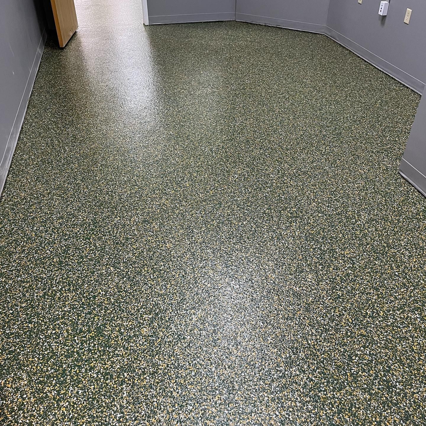 Green Bay Packers themed epoxy flake garage floor Erie PA 814 Epoxy