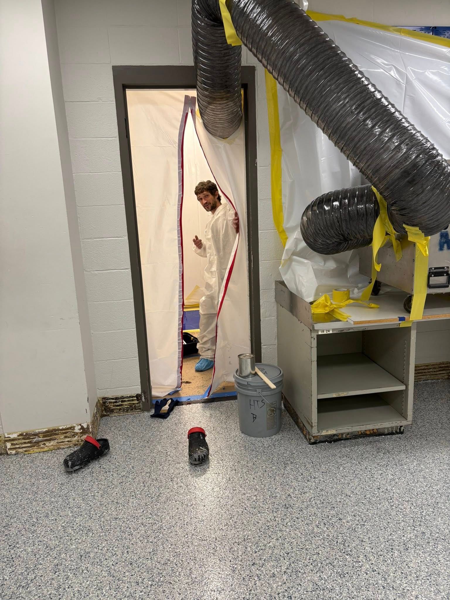 Johnny working on a flooring project at Allegheny Health Network in Erie, PA