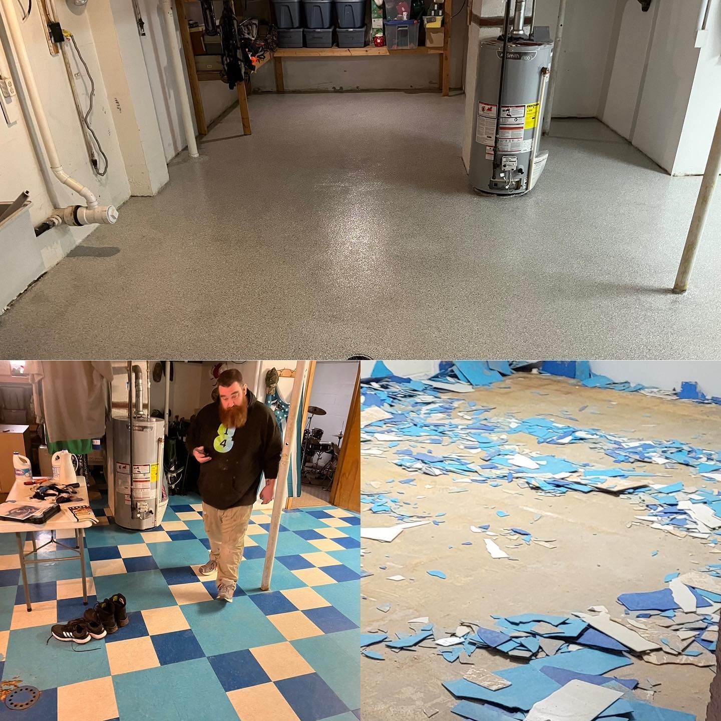 Epoxy flake floor installed over existing tile in Erie, PA