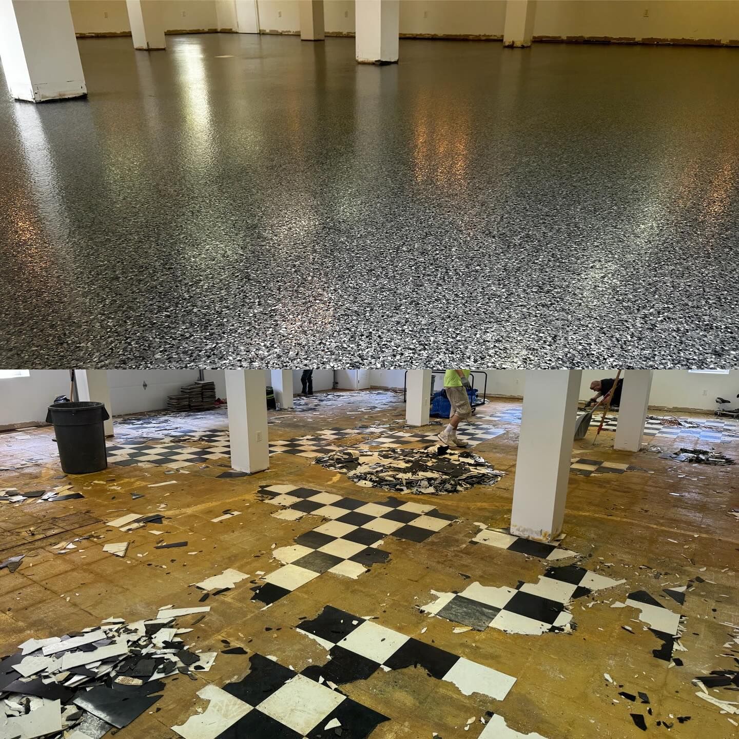 Epoxy flake floor portfolio Meadville PA project by 814 Epoxy and More