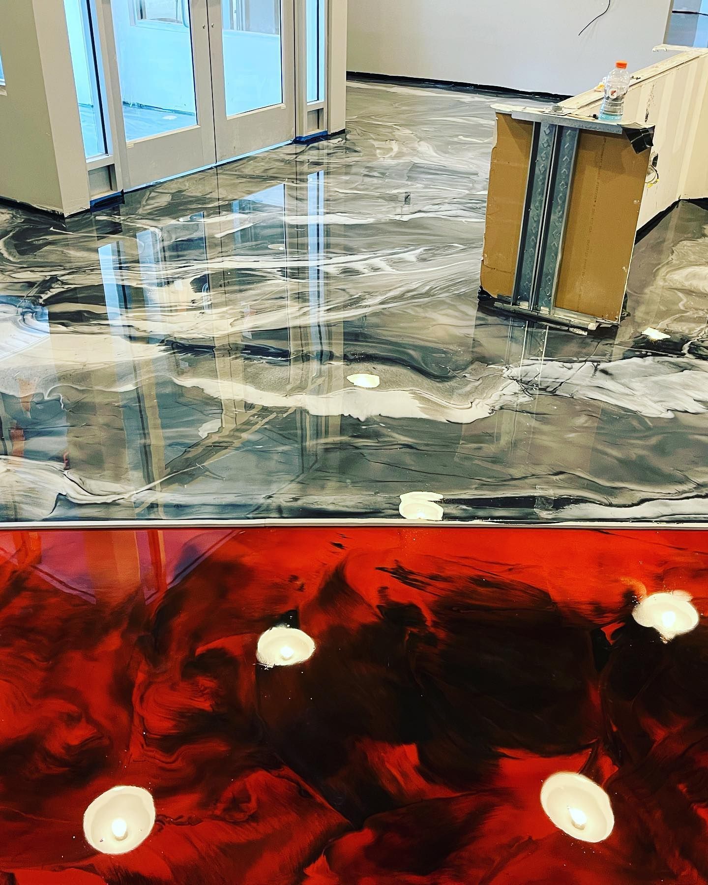 Odis-themed flake floor project by 814 Epoxy and More in Erie, PA