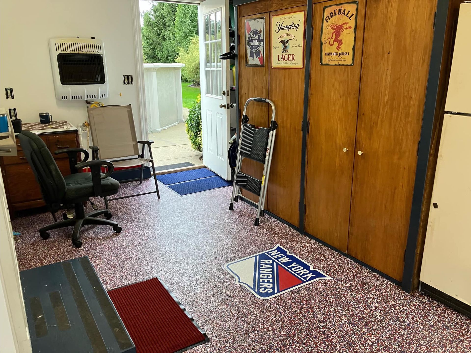 Custom Rangers themed epoxy flake office floor Erie PA 814 Epoxy and More
