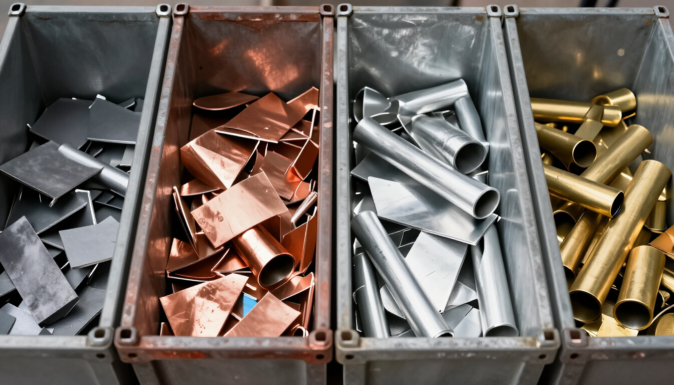 Material ferroso y metales clasificados en un centro de reciclaje