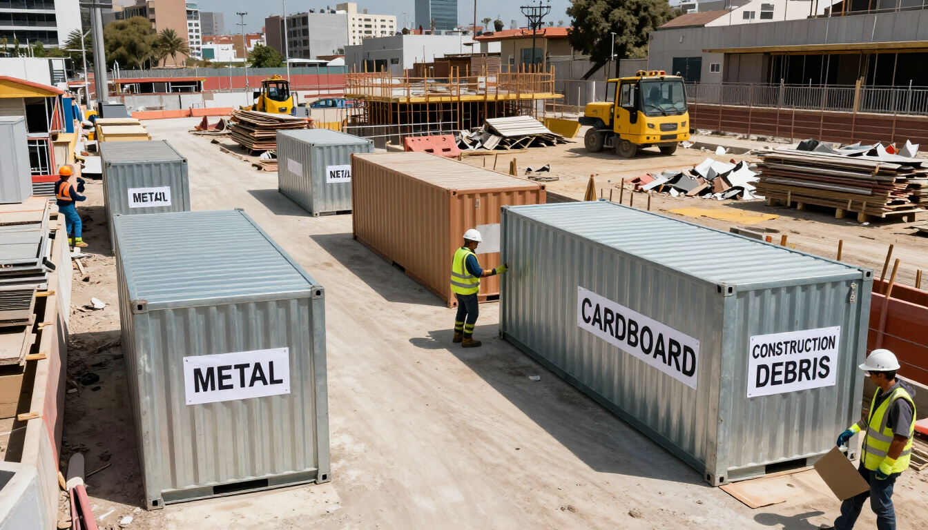 Contenedores con residuos de construcción separados para reciclaje