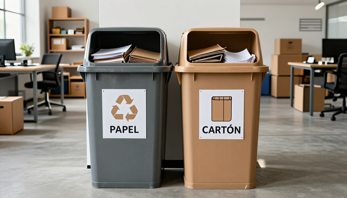 Reciclaje de papel y cartón en una oficina y bodega