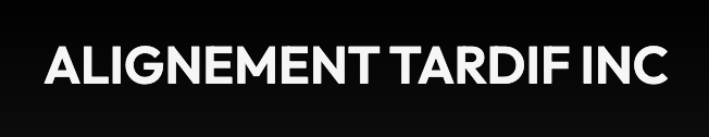 Logo en blanc avec la mention « ALIGNEMENT TARDIF INC » sur fond noir.