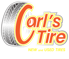 A logo for carl 's tire new and used tires