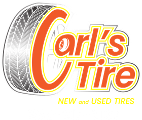 A logo for carl 's tire new and used tires
