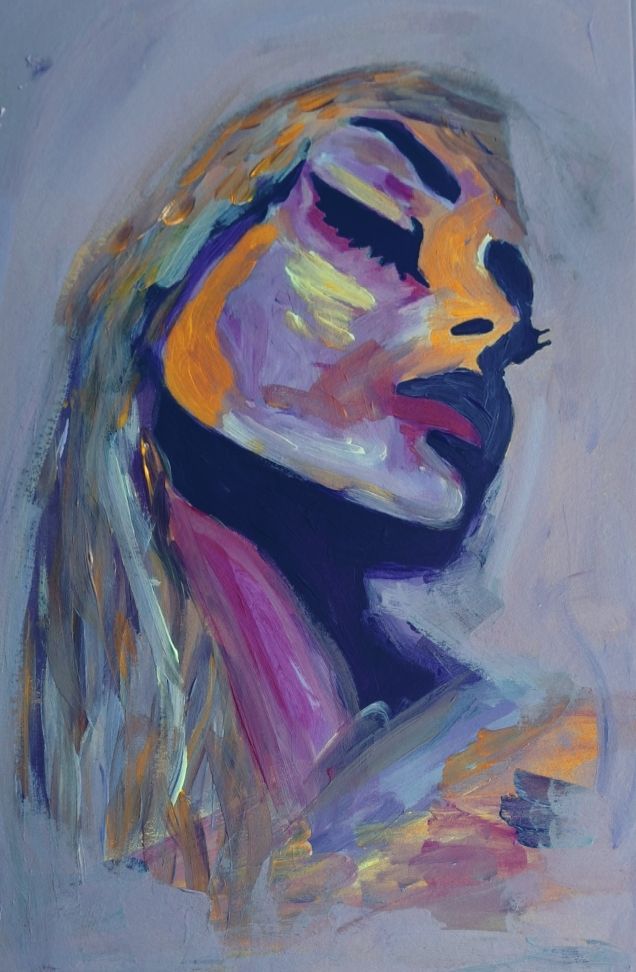 Print van een abstract, impressionistisch schilderij van een gezicht in profiel, weergegeven met  expressieve penseelstreken