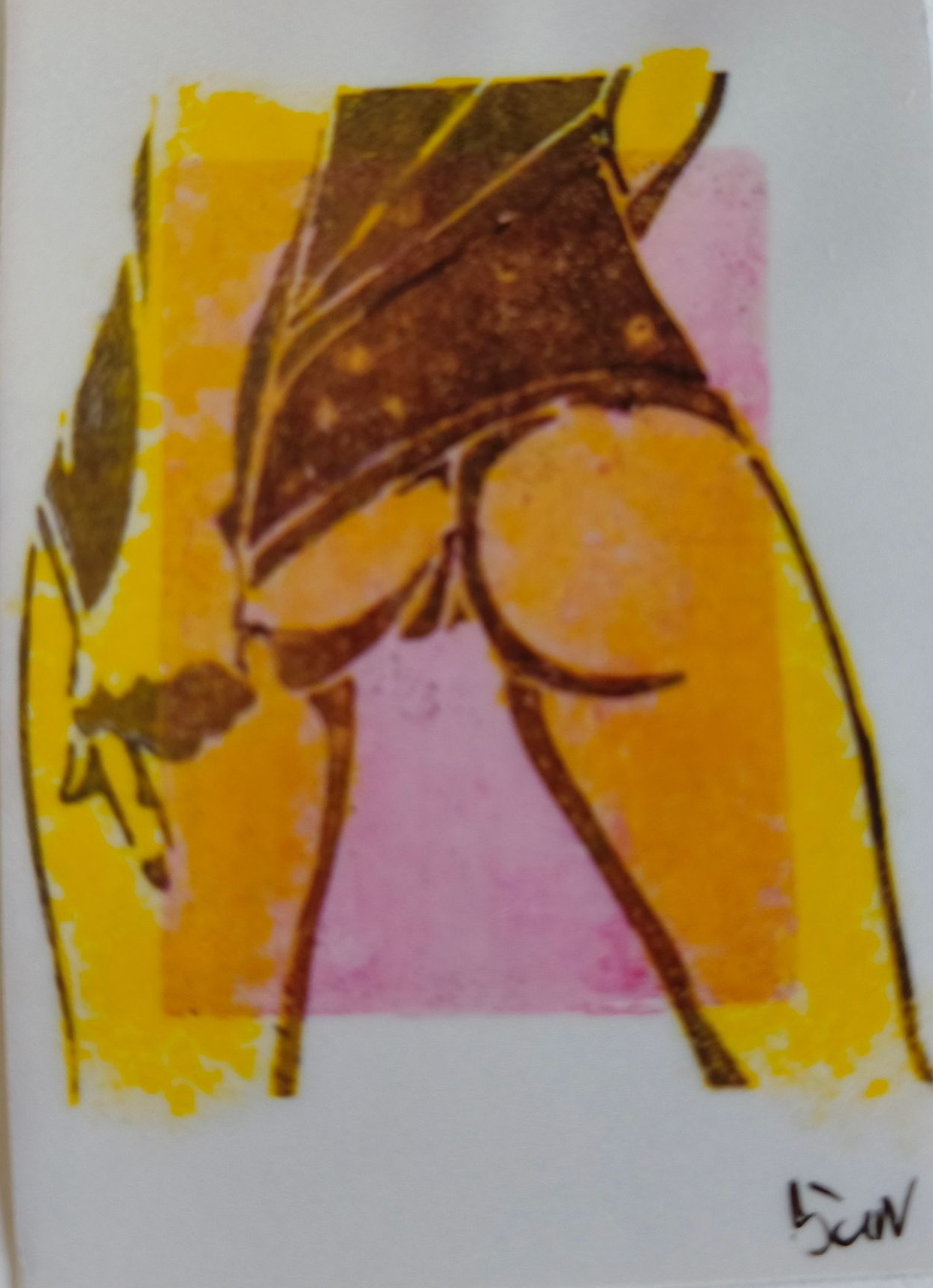 Sticker van gestileerde, abstracte artistieke weergave van een figuur, van achteren gezien.