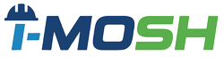 Logo for T-MOSH, a construction safety company. It features a hard hat icon and text in blue and green.
