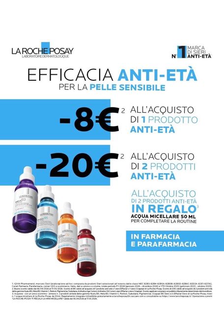 Poster promozionale per la cura della pelle anti-età: -8€ sul latte detergente, -20€ sui prodotti anti-età