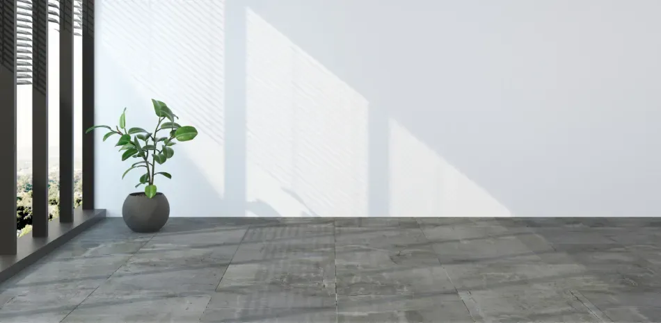 There is a potted plant in the middle of the room.
