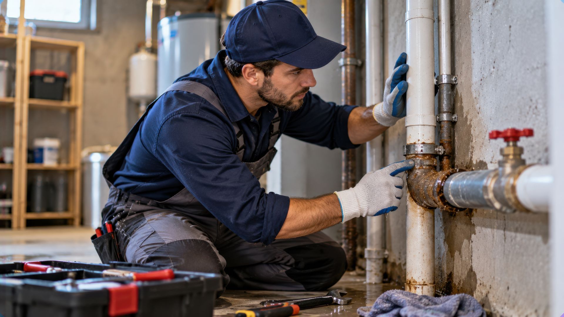 Licensed plumber inspecting home pipes