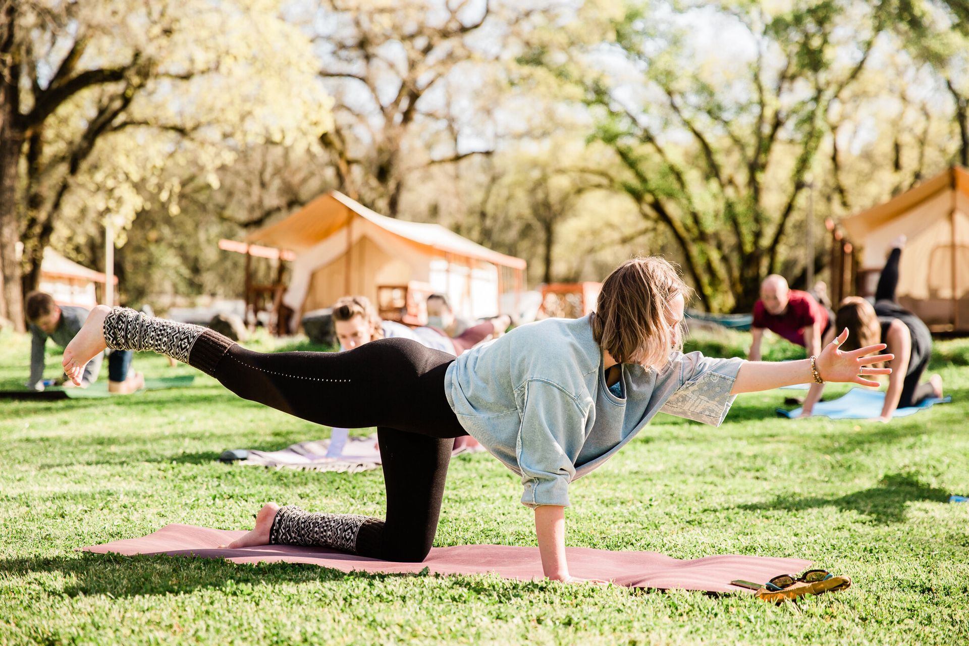 Women doing a yoga pose