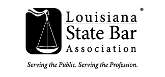 Louisiana State Bar Association logo with scales of justice and tagline: