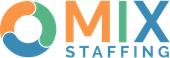 MIX Staffing logo with orange, green, and blue circular icon and blue/orange text
