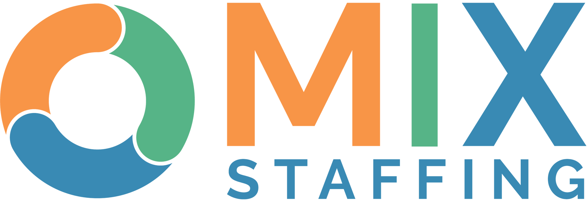 MIX Staffing logo with orange, green, and blue circular icon and blue/orange text