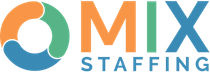MIX Staffing logo with orange, green, and blue circular icon and blue/orange text