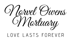 Norvel Owens Mortuary logo with “Love Lasts Forever” in black script on a white background