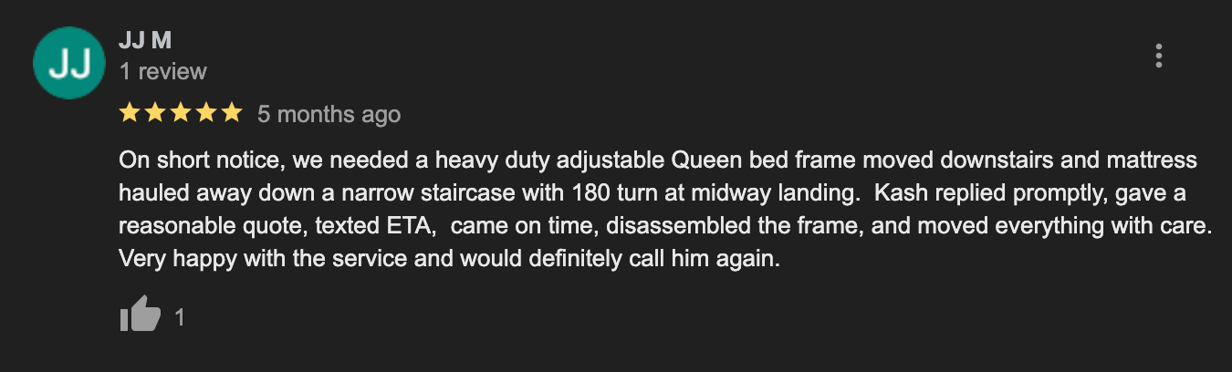 A screenshot of a review on a website with a thumbs up.
