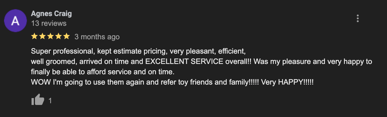 A person is giving a review on a google review page.