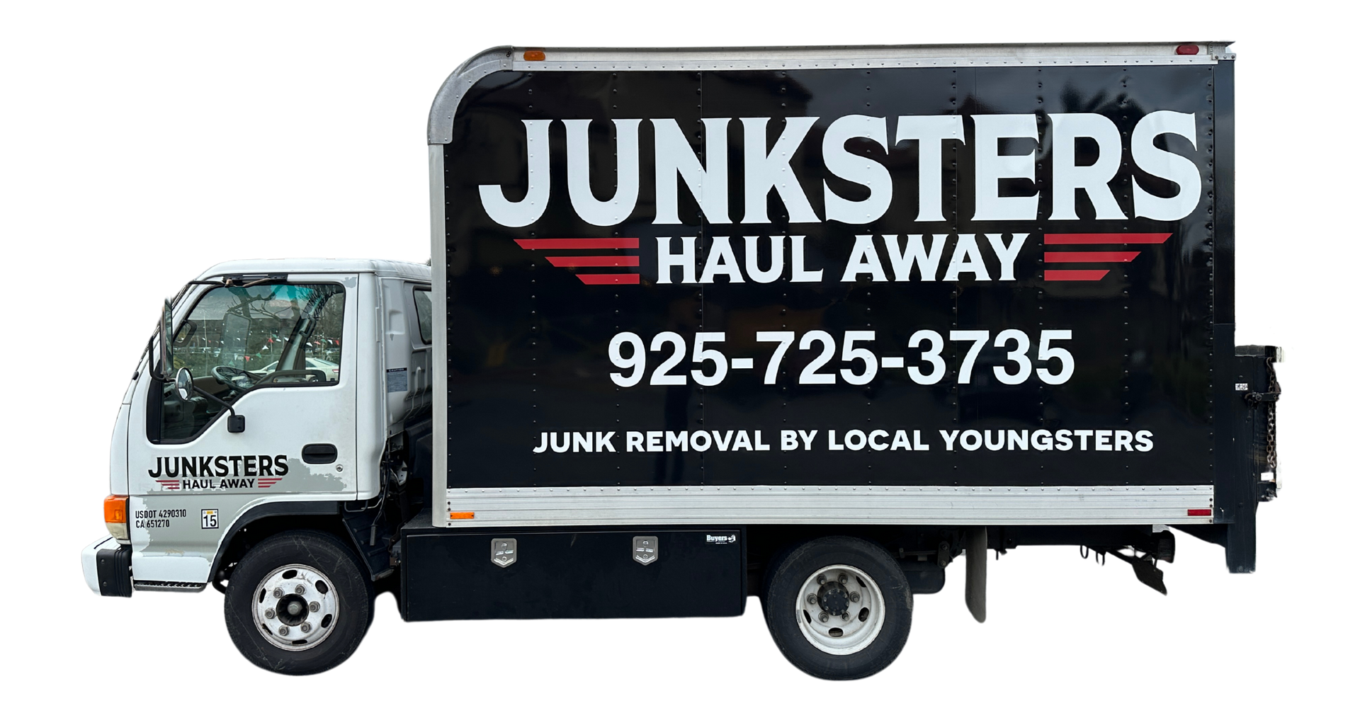 A junksters haul away truck is on a white background.
