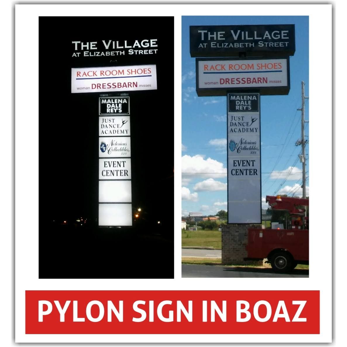 A pylon sign for the village at elizabeth street
