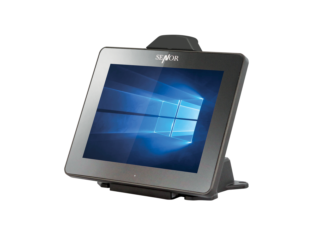 Tablet computer with Windows operating system display, mounted on a stand.