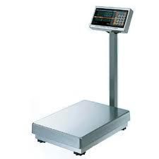 Digital platform scale with a stainless steel deck and an elevated display.